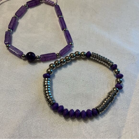 Purple Beaded Bracelets -Set of 2 - Picture 4 of 4